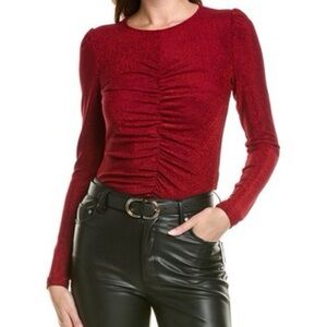 Walter Baker Shimmer Red Ruched Long Sleeve Top